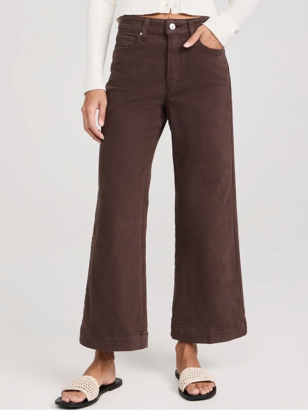 PAIGE Anessa ankle Wide-Leg Jeans in Chocolate Brown - Picture 1 of 9